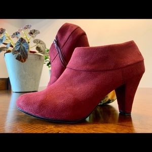Maroon crushed velvet booties